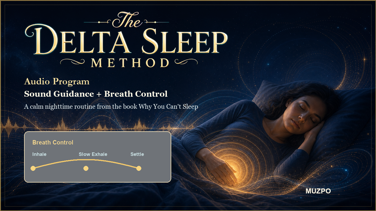 The Delta Sleep Method audio program cover integrating sound guidance and breath control.