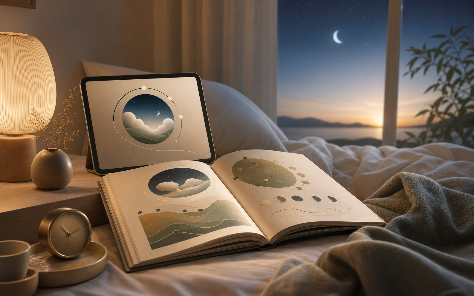 Warm bedroom reading scene for Why You Can't Sleep